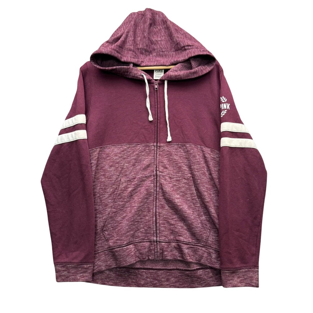 PINK Victoria's Secret Full Zip Hoodie Women's L Burgundy Heathered Love Pink